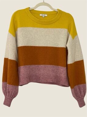 Madewell Gladwell stripped balloon sleeve oversized cropped sweater size XXS.